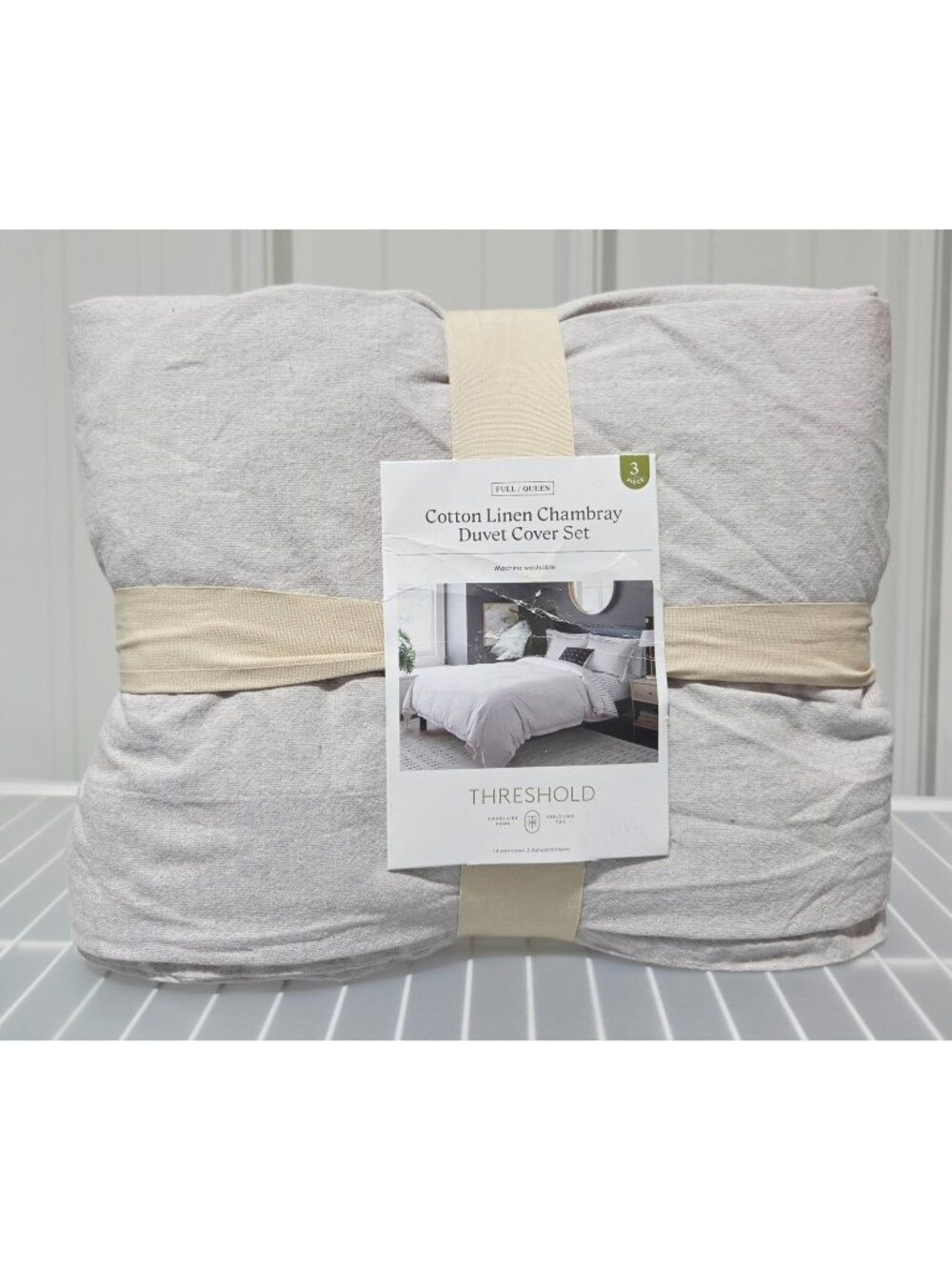 Threshold Queen Light Gray Duvet Cover Cotton & Linen Chambray Fabric COVER ONLY